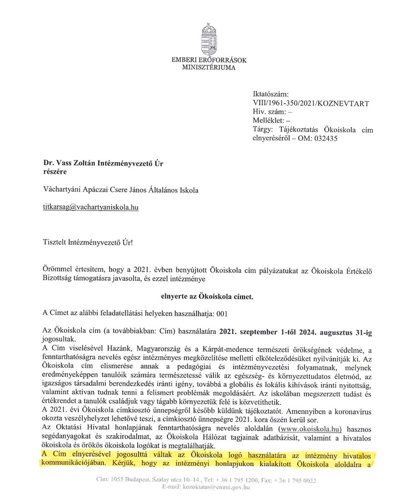 vacratot iskola hirek okoiskola cim elnyerese 20210617 1